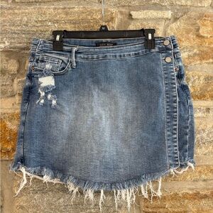 Judy Blue asymmetrical distressed mini skort skirt denim size XL stretch